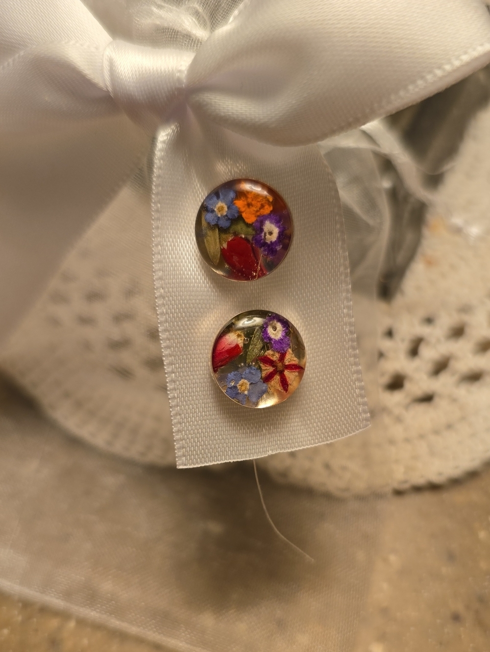 Floral Resin Stud Earrings - Multicolor